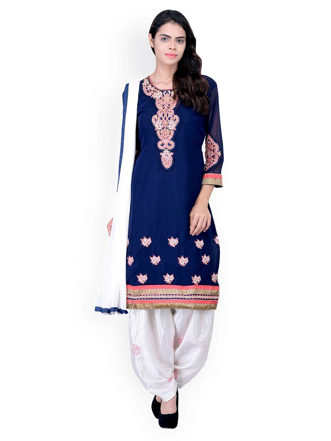 blissta navy & white georgette unstitched dress material