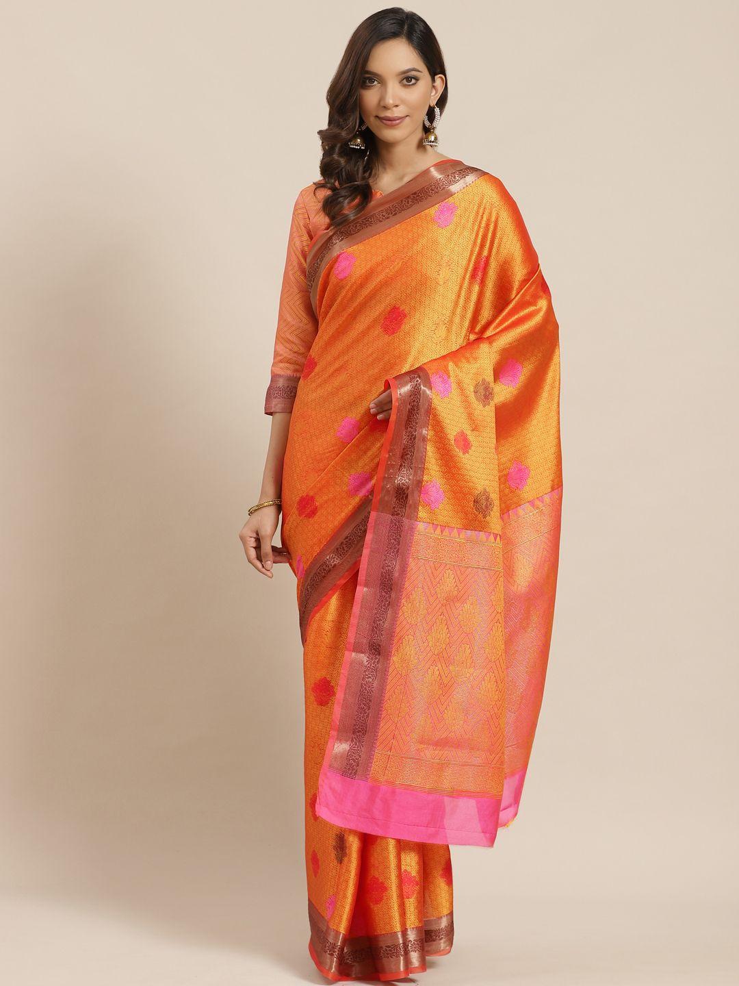 blissta orange & golden zari woven design banarasi saree