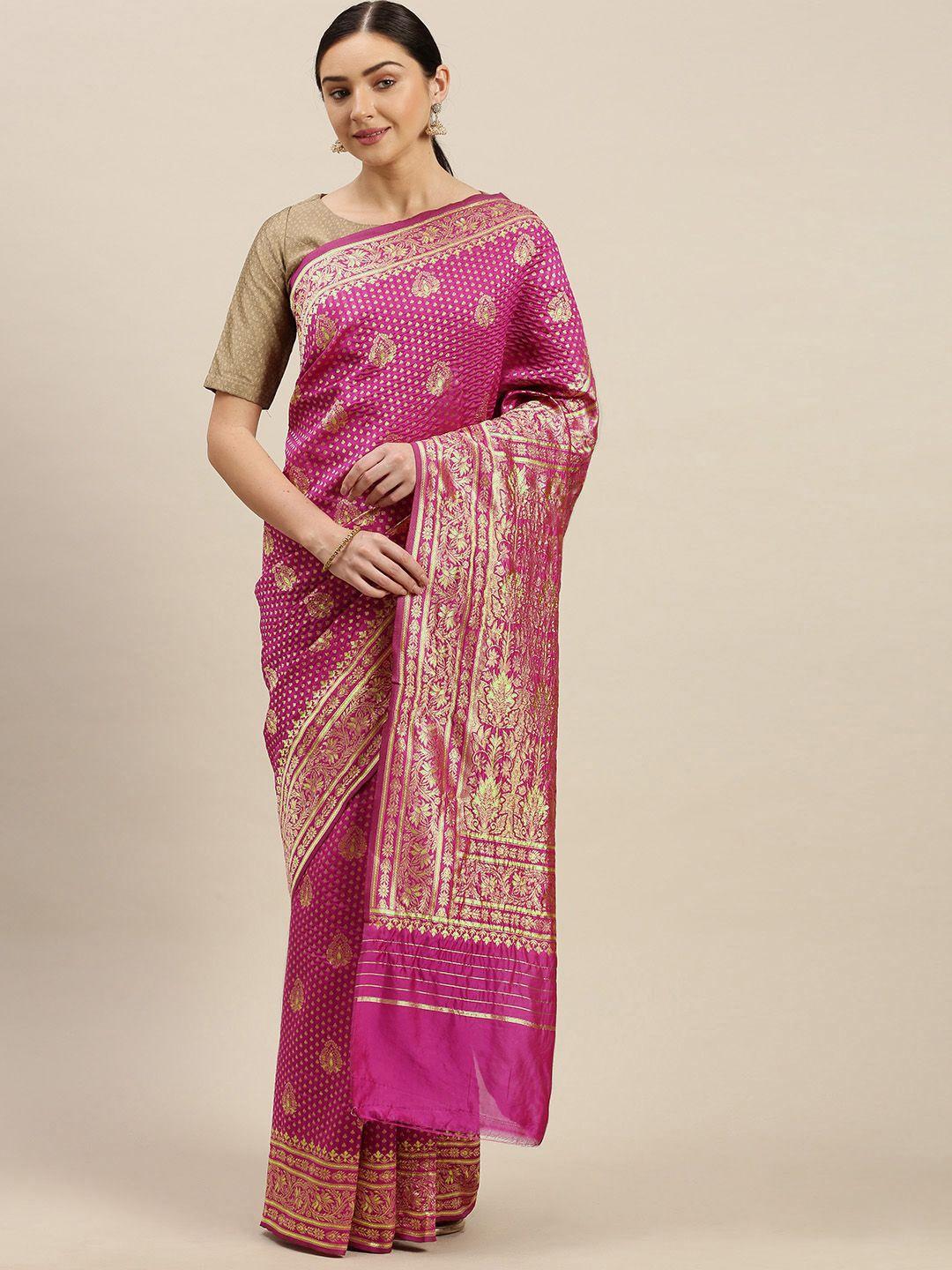 blissta pink & gold-coloured woven design banarasi celebrity saree
