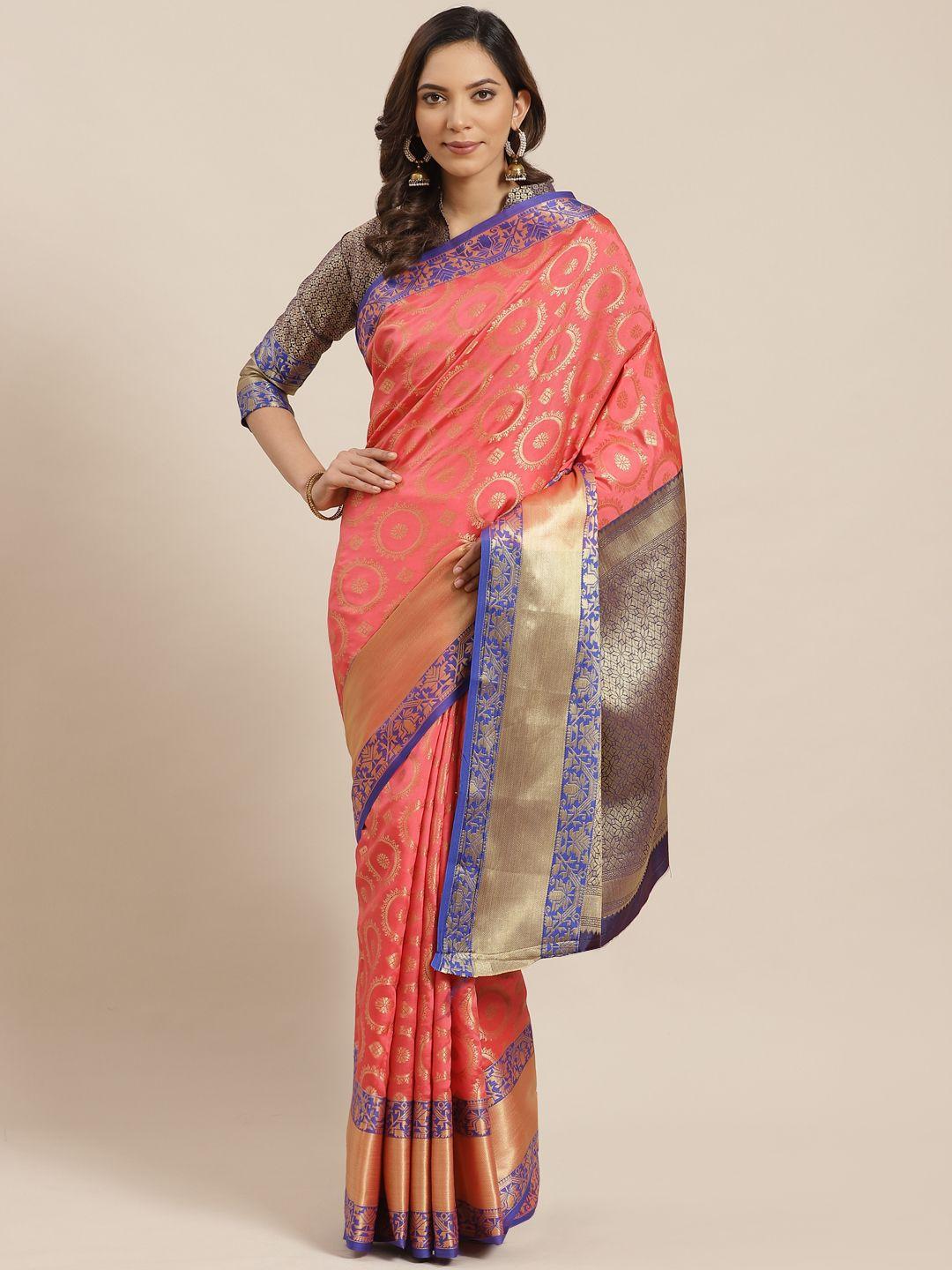 blissta pink & golden zari woven design banarasi saree