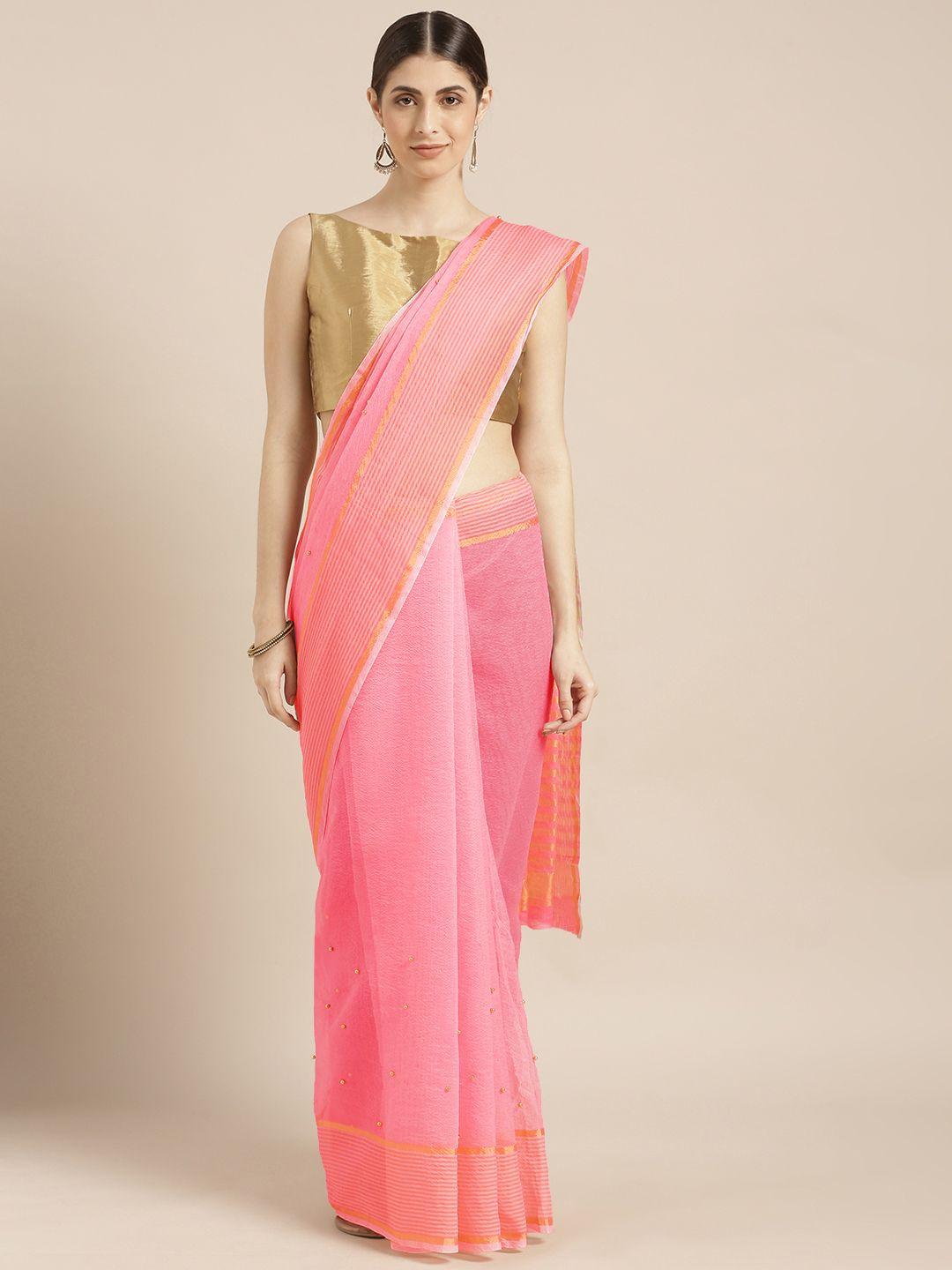 blissta pink cotton blend embellished kota saree