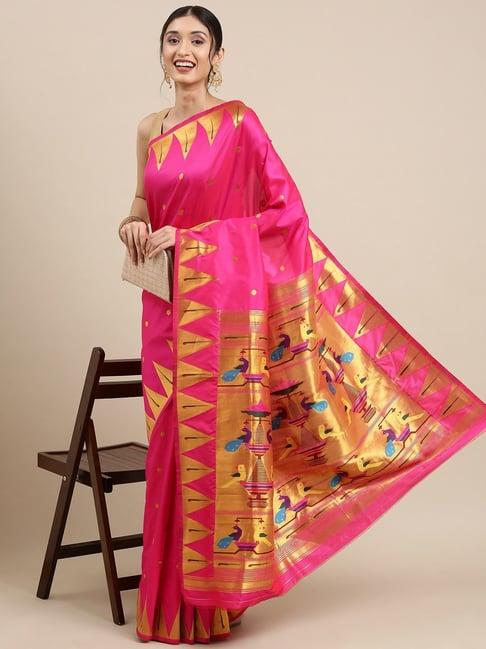 blissta pink silk polka dots paithani saree with unstitched blouse