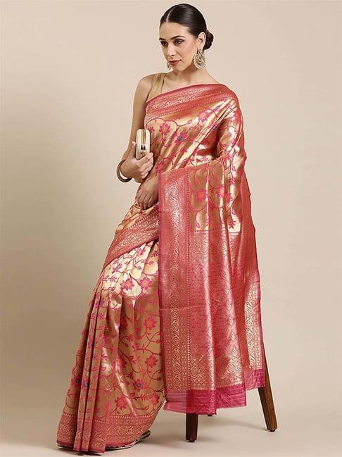 blissta pink woven saree with unstitched blouse