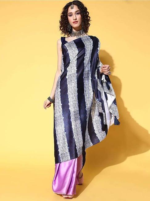 blissta purple printed saree with unstitched blouse