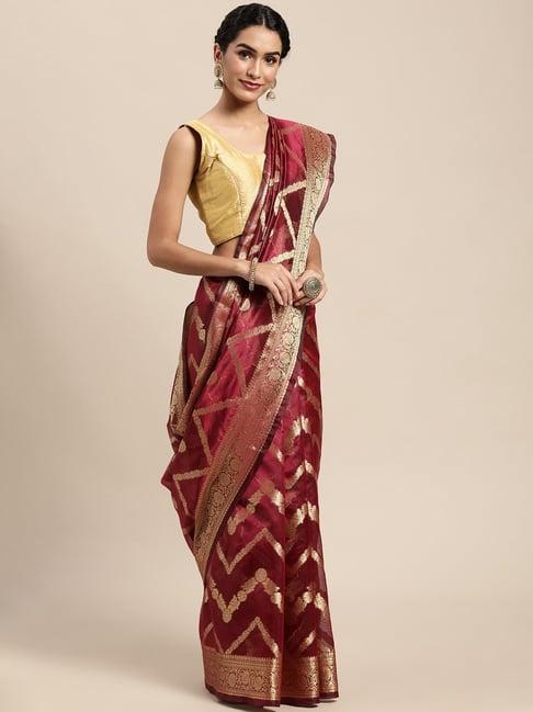 blissta purple striped kanjeevaram saree with unstitched blouse