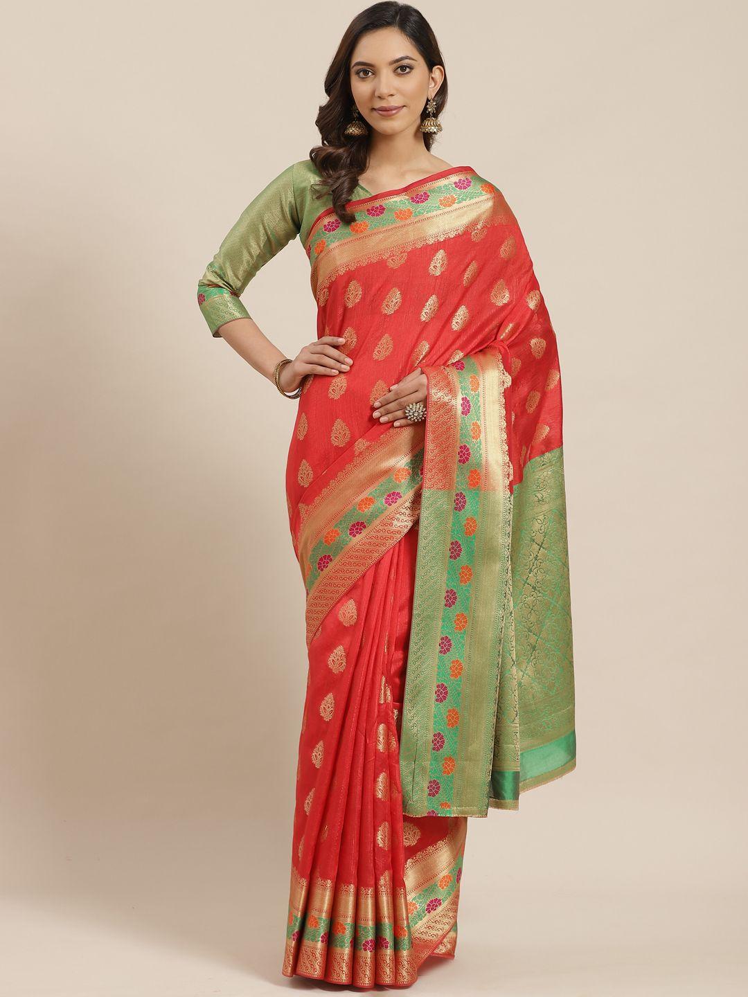 blissta red & golden woven design banarasi saree