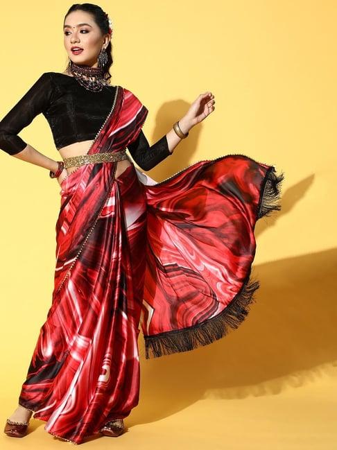 blissta red tie & dye saree with unstitched blouse