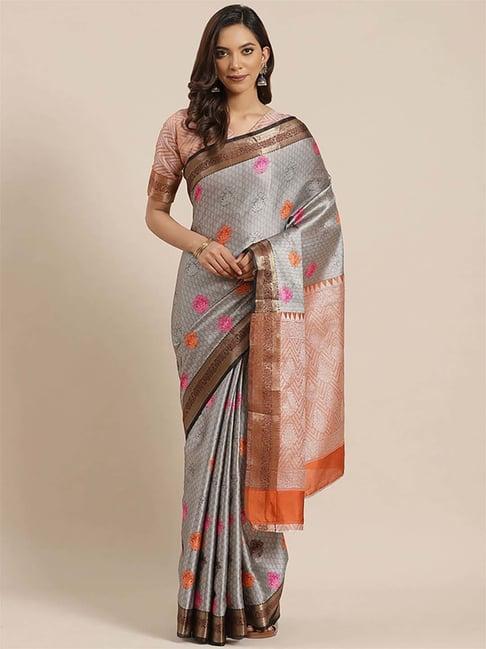 blissta silver woven saree with unstitched blouse