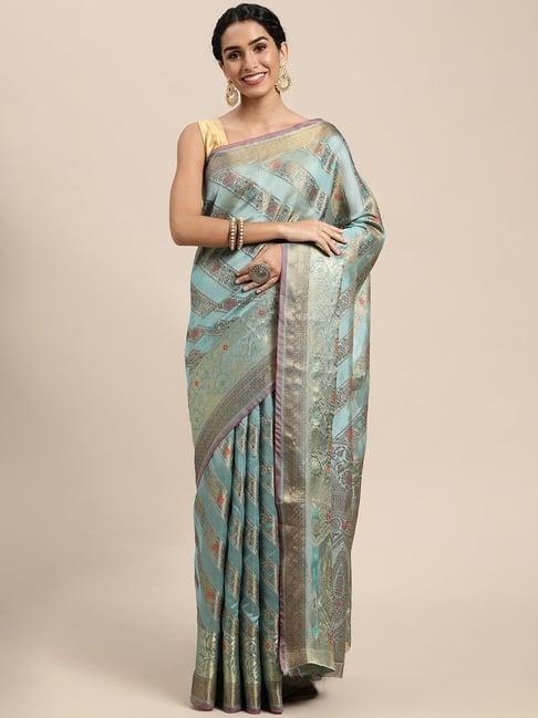 blissta sky blue striped kanjeevaram saree with unstitched blouse