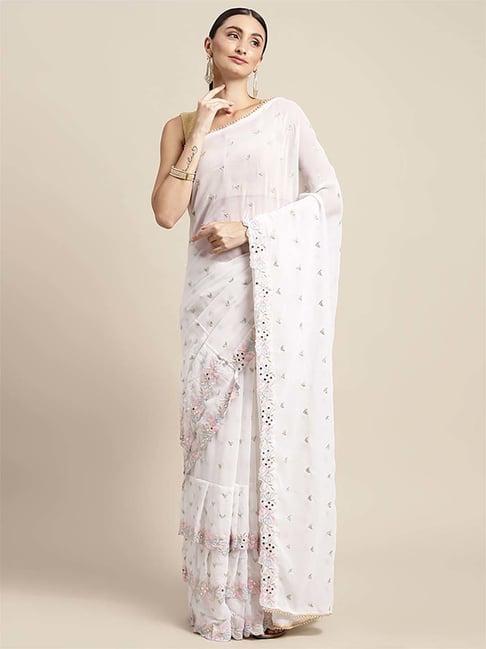 blissta white embellished saree with unstitched blouse