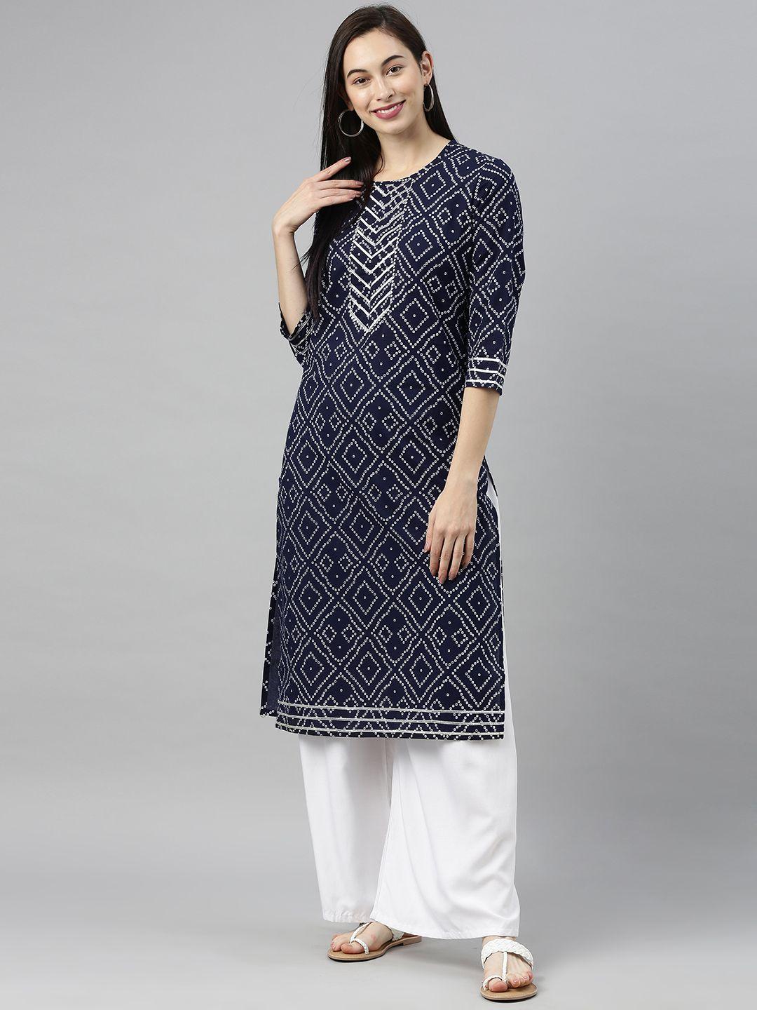 blissta women's navy blue cotton gota patti work straight kurta