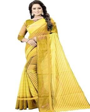 blissta women's woven cotton silk yellow saree