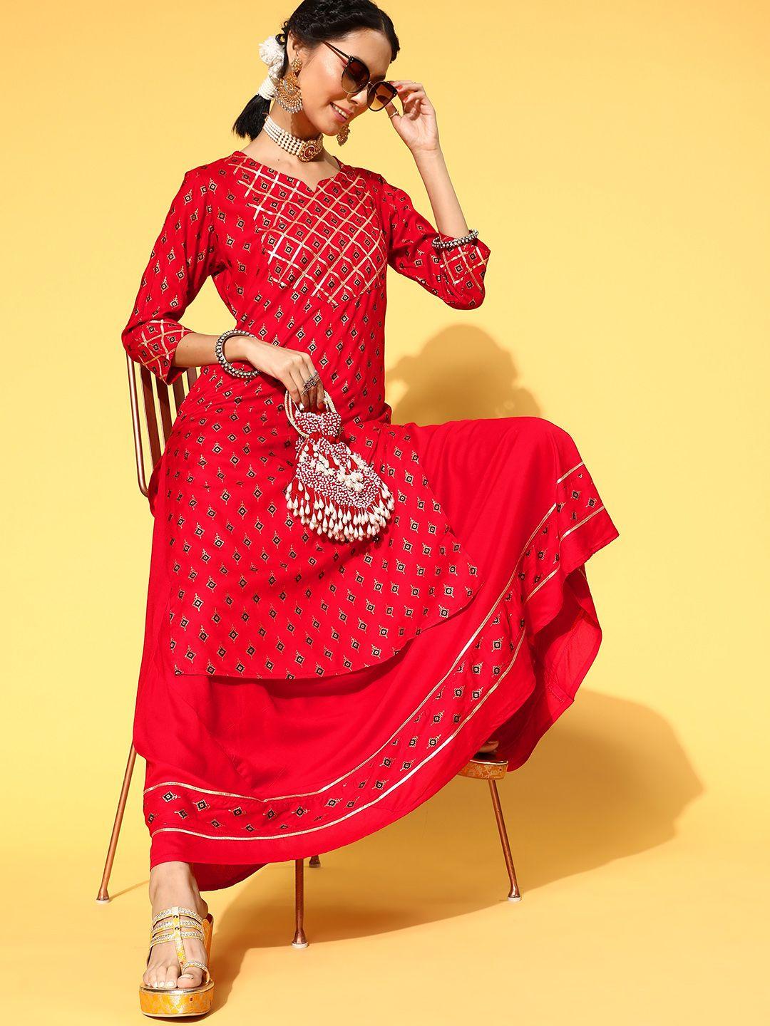 blissta women ethnic motifs viscose rayon print parade kurta set