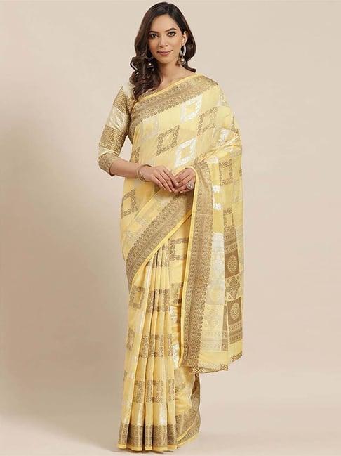 blissta yellow linen woven saree with unstitched blouse