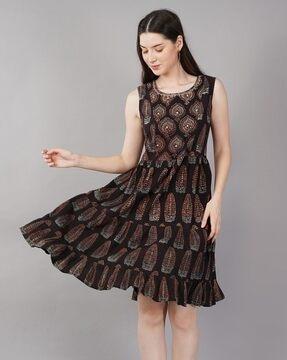 block print a-line dress