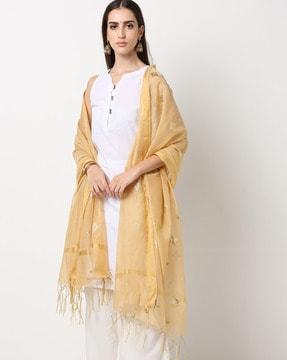 block print dupatta with tassels