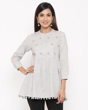 block embroidered a-line tunic