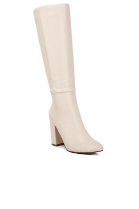 block heel calf length women's boots - natural