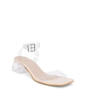 block heeled sandals with buckle closure