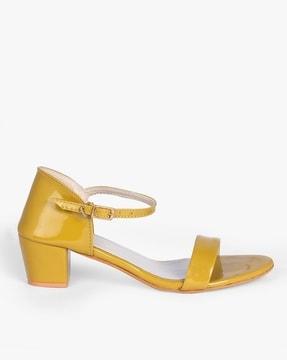 block heeled sandals with buckled closure