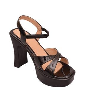 block heeled sandals with criss-cross straps