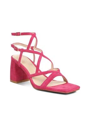 block heeled sandals with double buckle-closure