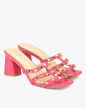 block heeled slip-on sandals with stud accent