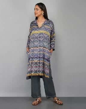 block print 3/4th sleeves a-line dress