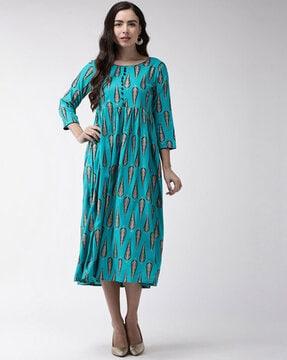 block print a-line dress