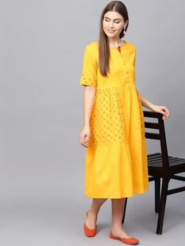 block print a-line dress