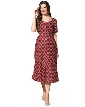 block print a-line dress