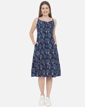 block print a-line dress