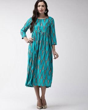 block print a-line dress