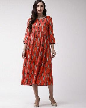 block print a-line dress