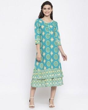 block print a-line dress