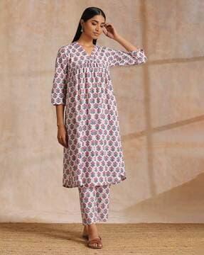 block print a-line kurta & pants