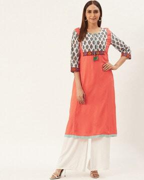 block print a-line kurta set