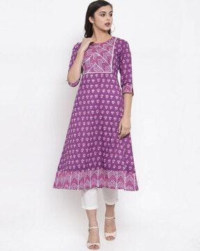 block print a-line kurta set