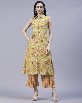 block print a-line kurta with palazzos