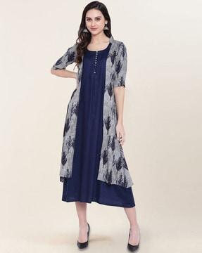 block print a-line kurta