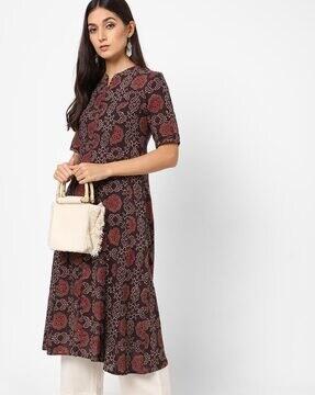 block print a-line kurta