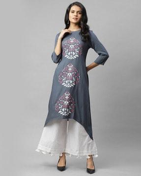 block print a-line kurta