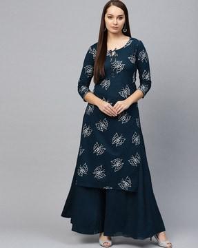 block print a-line kurta