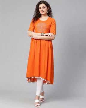 block print a-line kurta