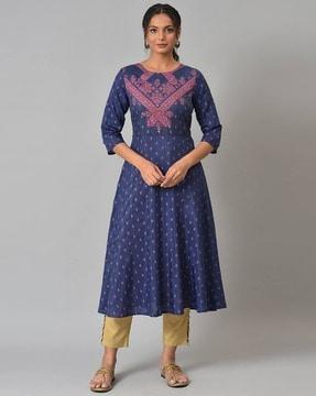 block print a-line kurta