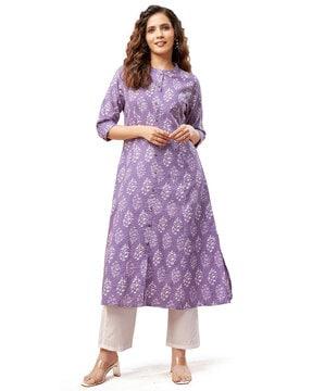 block print a-line kurta