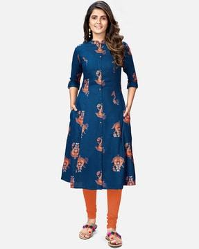 block print a-line kurta