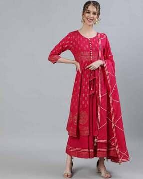 block print anarkali kurta