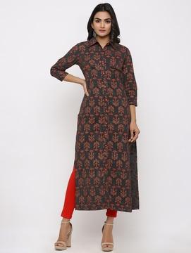 block print button-down straight kurta