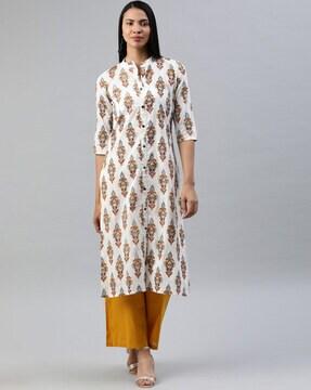 block print churidar sleeves straight kurta